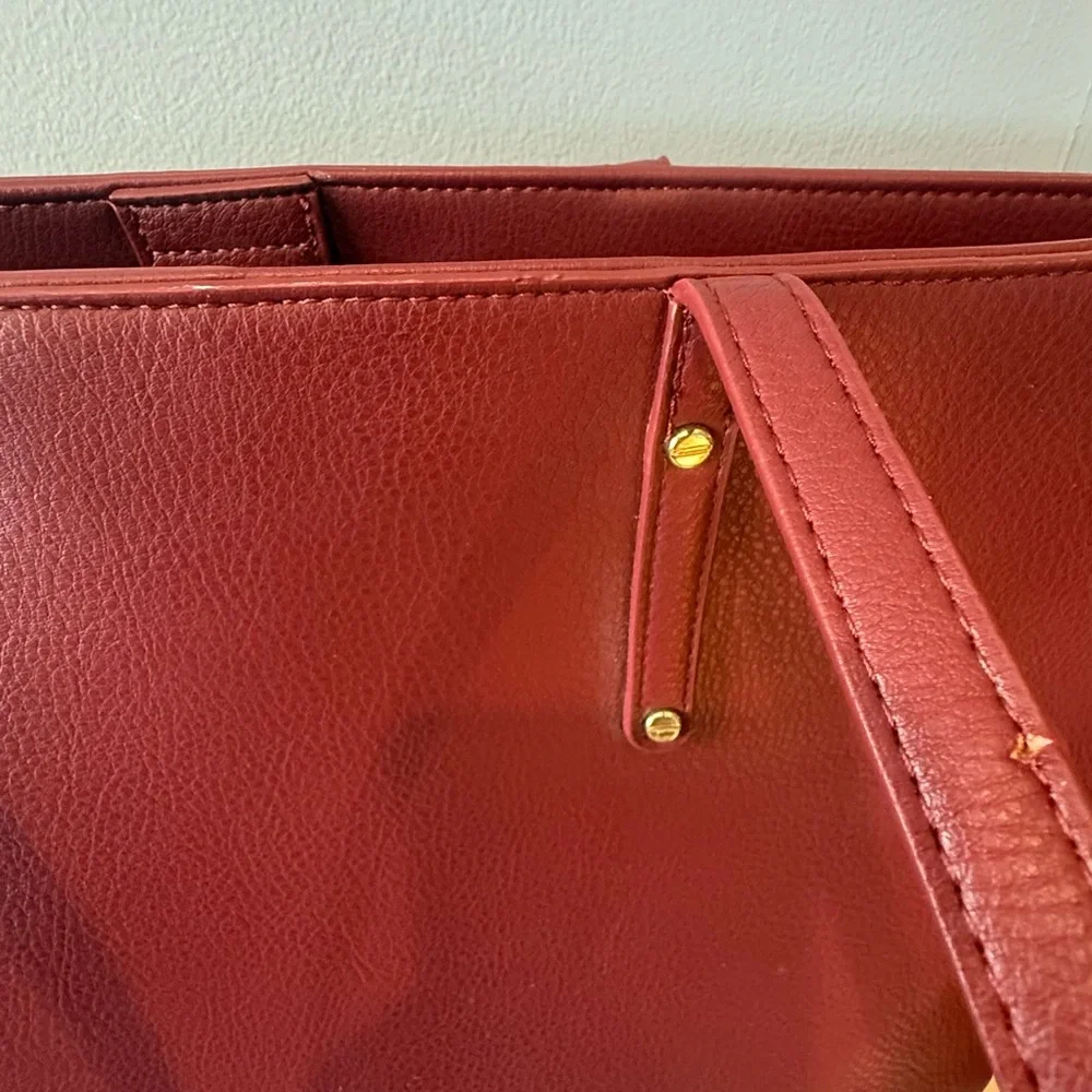 INC Leather Tote and Crossbody Set in Burgundy and Black - Picture 4 of 8